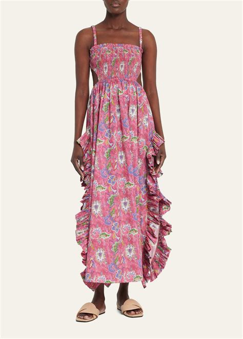 Buy Caroline Constas Margo Ruffled Slit Floral Poplin Gown Pink