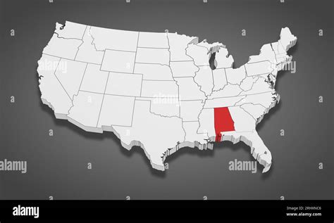 Alabama State Highlighted On The United States Of America 3D Map 3D