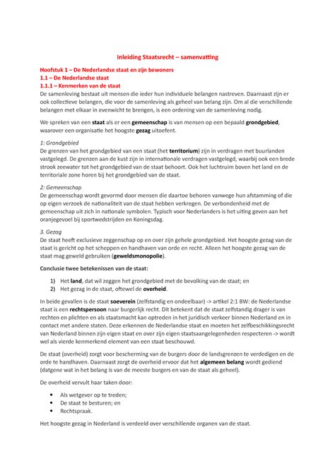 Staatsrecht Samenvatting Inleiding Staatsrecht Samenvatting