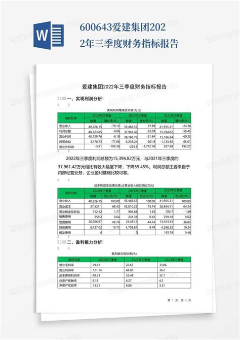 600643爱建集团2022年三季度财务指标报告 Word模板下载编号lywgknmm熊猫办公