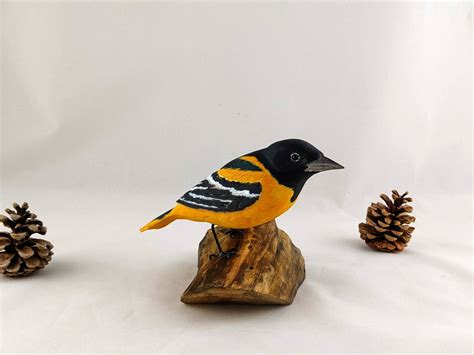 Baltimore Oriole Wood Carving On Driftwood Songbird Carving Wood Bird