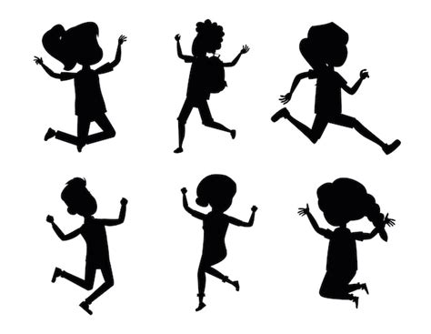 Premium Vector | Jumping kids set cartoon isolated vector silhouette