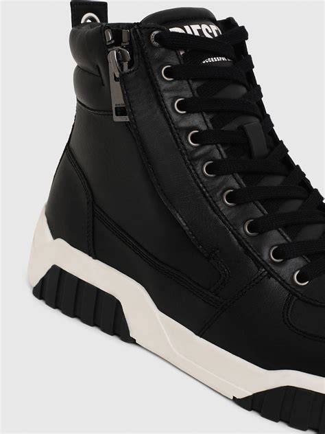 Diesel S Rua Mid High Top Sneakers In Panelled Leather In Black For Men Lyst