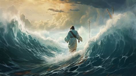 Miracle On The Waters Jesus Walking On Water Stock Illustration