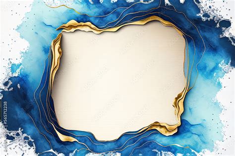 Watercolor blue and gold background, Generative AI Stock Illustration ...