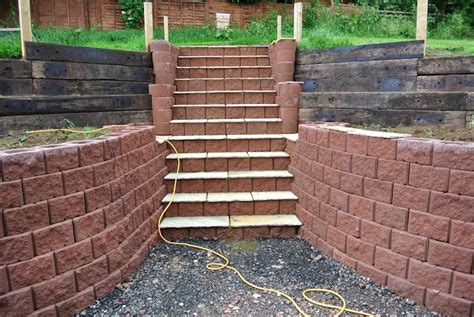 Steps And Retaining Wall Built With Terraforce Red Garden Wall Interlocking Plantable Blocks