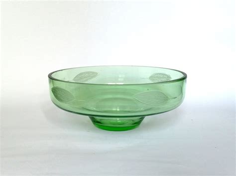 Large Depression Glass Fruit Bowl Green Glassware Vintage Etsy