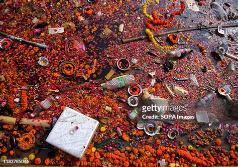 Garbage floats on Ganga River Bank in Varanasi. River Ganga is sick ...