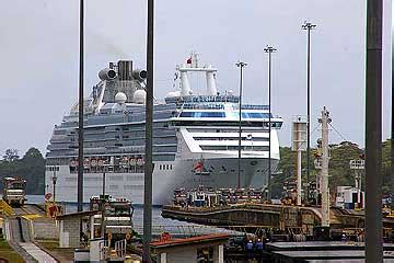 The Coral Princess Cruise Ship doing a Partial Panama Canal Transit