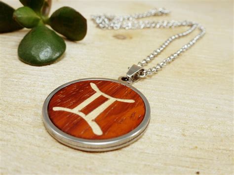 Gemini Symbol Necklace, Elegant Wood Necklace, Gemini Zodiac Necklace, Spiritual Energetic ...