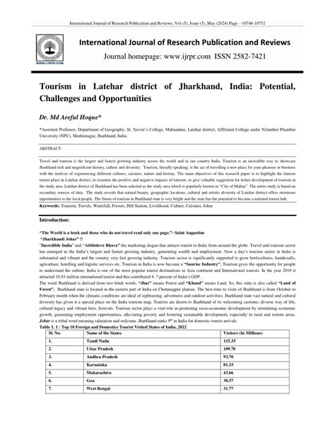 (PDF) Tourism in Latehar district of Jharkhand, India: Potential ...