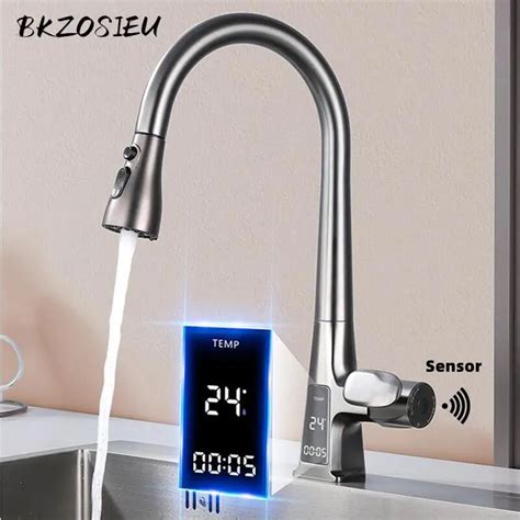 BKZOSIEU Digital Display Kitchen Faucet Pull Out Spout Smart Inductive