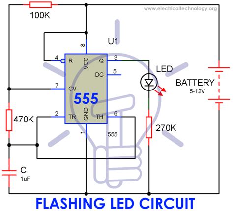 Flashing Led Circuit Using 555 Timer