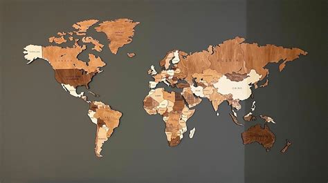 Large 3D Wooden World Map Wall Art - Brown, 59 x 31in in Nepal at NPR ...