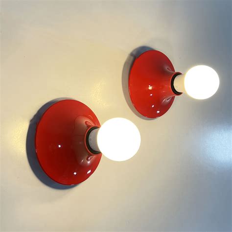 Pair Of Red Teti Wall Lamps By Vico Magistretti For Artemide S