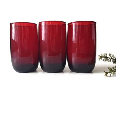 3 Vintage Royal Ruby Red Juice Glasses Cups Anchor Hocking Roly Poly Tumblers Mcm Mid Century