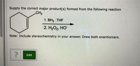 Solved Supply The Correct Major Product Formed From The