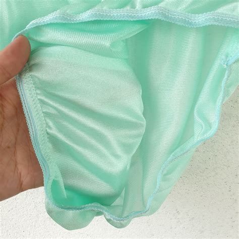Vintage Slippery Nylon Panty Soft Green Bikini Sheer Brief Size Hip