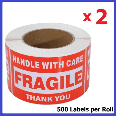 2 Rolls 1000 Labels 3in X 5in Handle With Care Fragile This Side Up