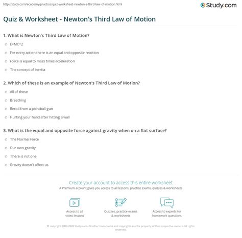 Quiz And Worksheet Newton S Third Law Of Motion