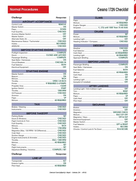 Cessna 172n Lite Checklist | PDF | Switch | Ignition System