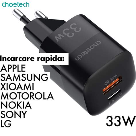 Incarcator Priza Choetech Fast Charge W Usb Type C Pd Qc Negru