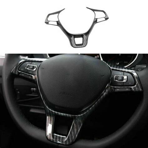 Carbon Fiber Steering Wheel Decor Cover Trim Fit For Volkswagen Tiguan