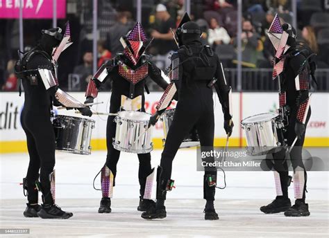 Members Of The Vegas Golden Knights Knight Line Drumbots Perform