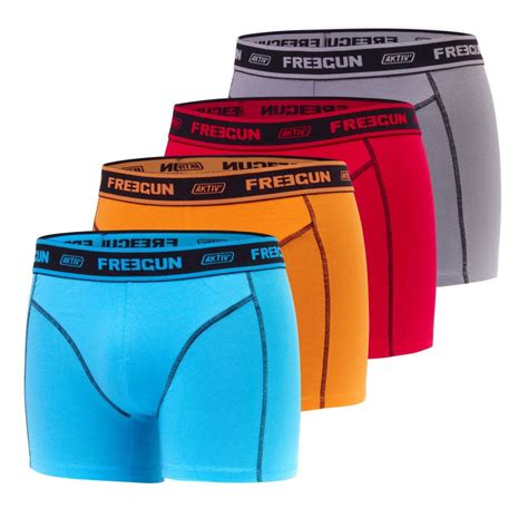 Lot De 4 Boxers Freegun Aktiv Rouge Gris Bleu Orange En Coton Homme