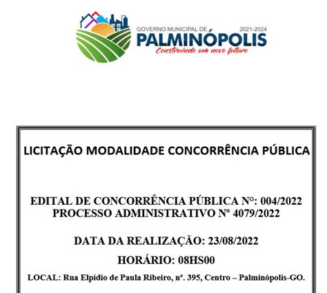 Prefeitura Municipal De Palminopolis Edital De ConcorrÊncia PÚblica Nº