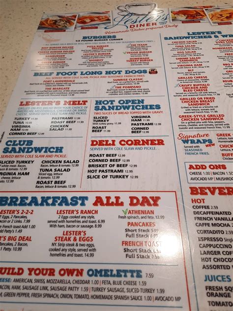 Menu at Lester's Diner restaurant, Margate, Coconut Creek Pkwy