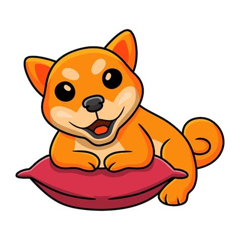 Dessin animé mignon chien shiba inu sur l oreiller Vecteur Premium