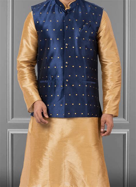 Buy Navy Blue Mulberry Butti Nehru Jacket Online At Best Price Cbazaar