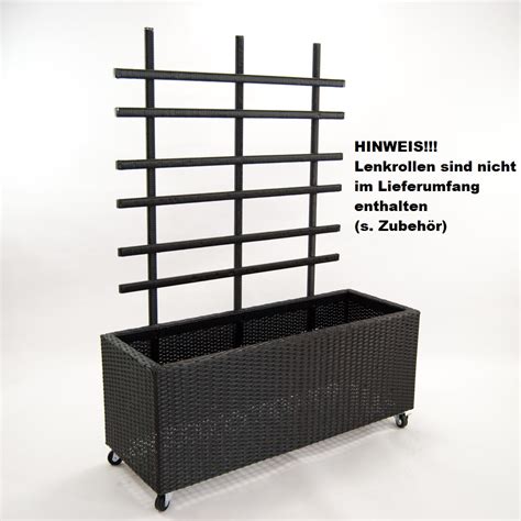 Pflanzkübel Pflanztrog Polyrattan mit Rankgitter 106x38x130cm schwarz