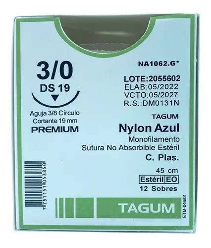 Sutura Nylon Azul 3 0 Aguja 3 8 Círculo Cortante 19mm 45cm Envío gratis