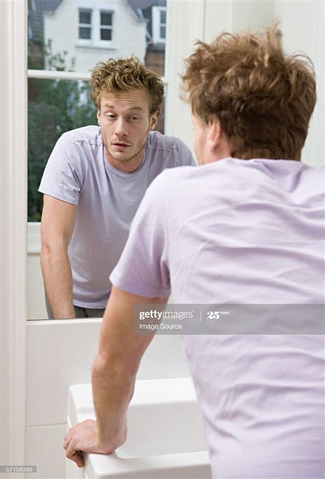 Stock Photo Tired Man Looking In Mirror Pose Reference Photo Human