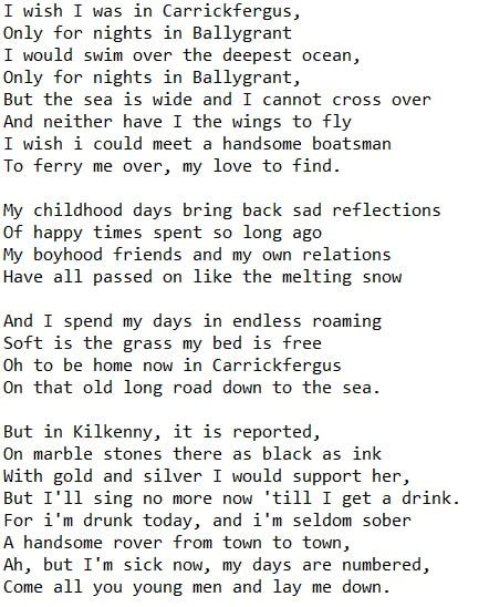 Carrickfergus Lyrics And Easy Guitar Chords Irish Folk Songs 4320 | Hot ...