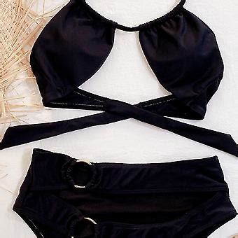 Sexet bikini højtaljet bikini sæt push up kvinder badetøj sort badedragt kvinde badedragt