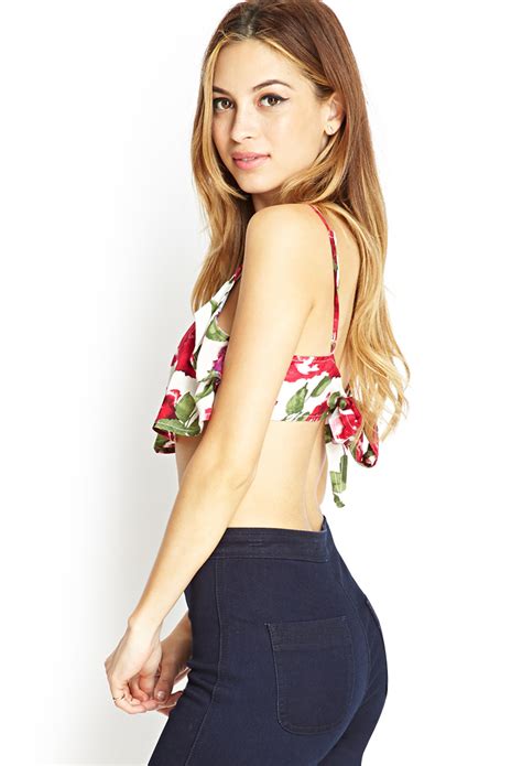 Forever 21 Floral Micro Crop Top In Red Lyst