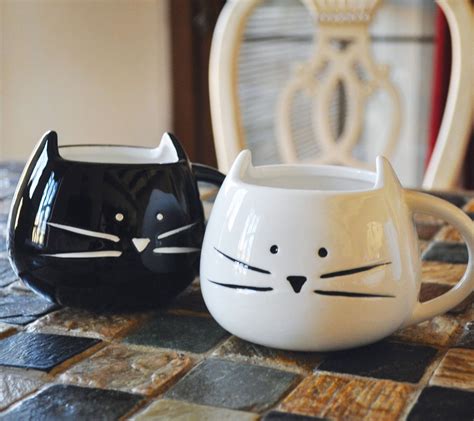 Original Custom Text Cute Cat Mug White Black Hand Etsy Koppen