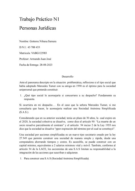 Trabajo Pr Ctico N Personas Jur Dicas Trabajo Pr Ctico N Personas