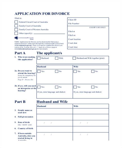 Free Divorce Application Form Samples Pdf Ms Word Google Docs