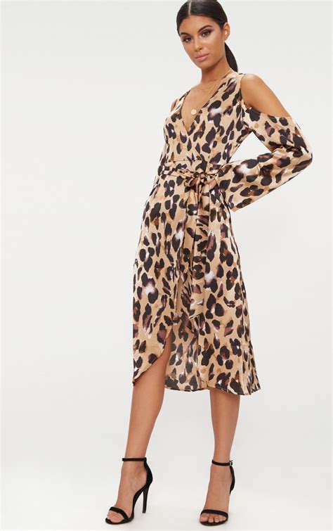 Leopard Satin Midi Dress Prettylittlething Usa