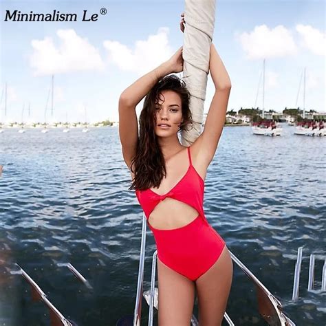 Minimalism Le High Waist Hollow Bikini Sexy Women Swimsuit Red One