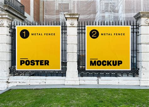 Free Square Metal Fence Poster Mockup Psd Good Mockups