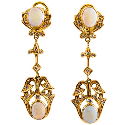 Stambolian Pink Opal Diamond Gold Drop Earrings For Sale At 1stdibs