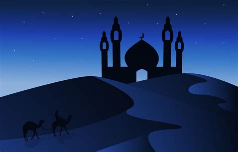 Night Arabic Desert Camel Caravan Muslim Islamic Culture Illustration