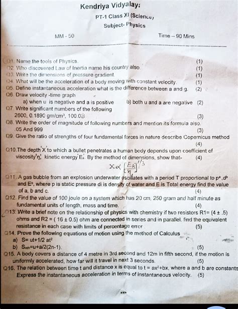 Class Previous Year Question Paper Of First Unit Test