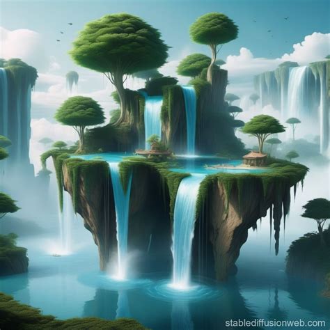 Floating Islands And Cascading Waterfalls Stable Diffusion Online