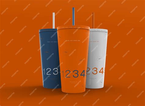 Premium Psd 3d Three Large Plastic Cup Mockup